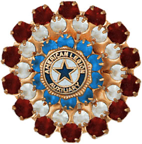 Red, Sapphire, and Crystal Pin with Auxiliary Emblem