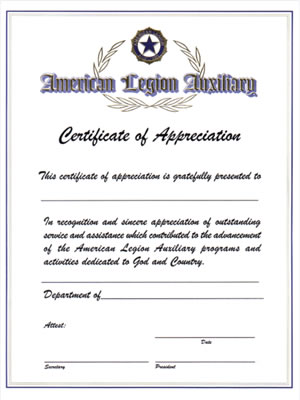Auxiliary Certificate of Appreciation