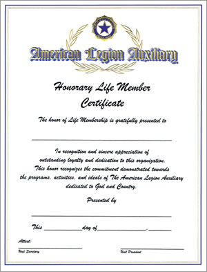 Auxiliary Life Member Certificate