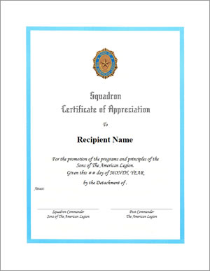 SAL Squadron Certificate of Appreciation