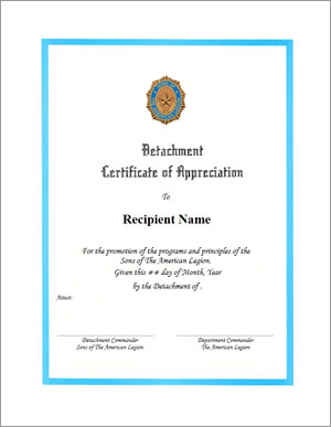 SAL Detachment Certificate of Appreciation