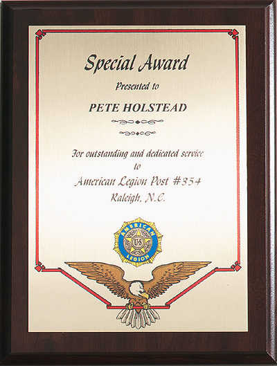 Special Award Plaque with Legion Emblem