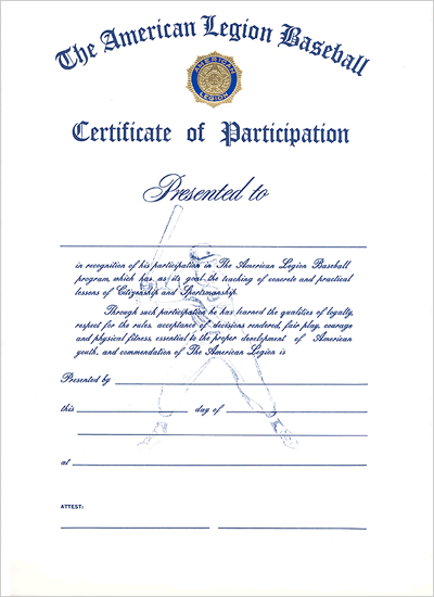 Baseball Certificate of Participation