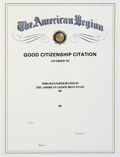 Boys State Good Citizenship Certificate