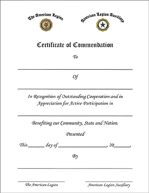 Legion/Auxiliary Certificate of Commendation