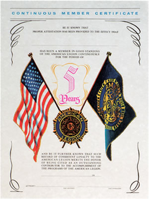 Legion Continuous Membership Certificate