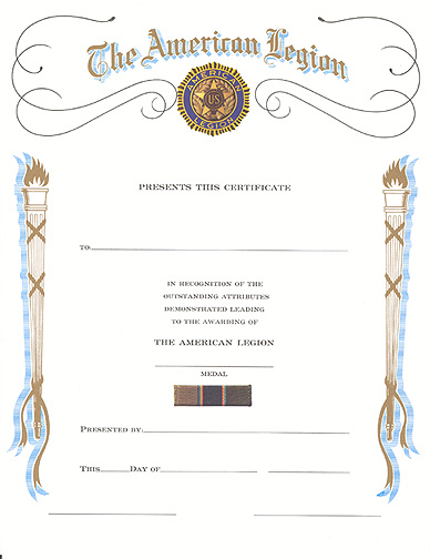 Certificate of Medal Award