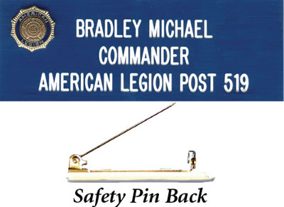Legion Name Tag - Engraved, Small, Blue, Safety-Pin Back