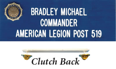 Legion Name Tag - Engraved, Small, Blue, Clutch Back